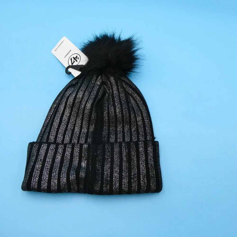 '47 Brand Michigan Wolverines Winter Hat Womens Black Silver Knit Beanie Pom New